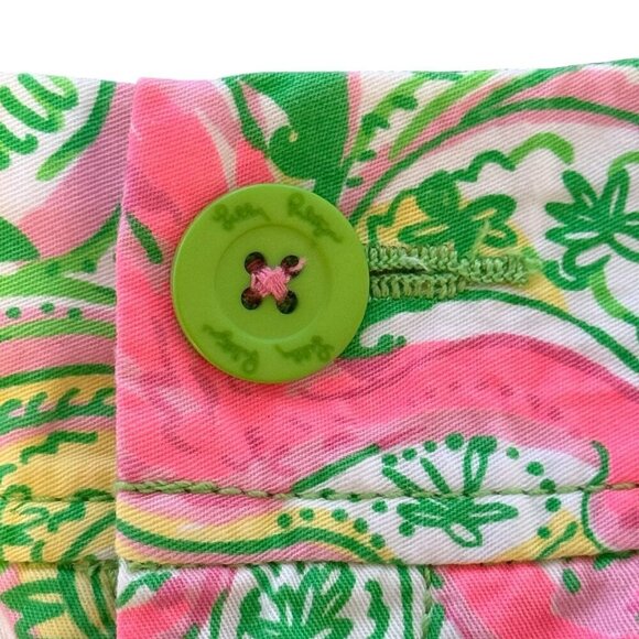 Lilly Pulitzer Walsh Flamingo Print Shorts Size 2 Green & Pink Paisley Cotton Wo - Picture 5 of 8